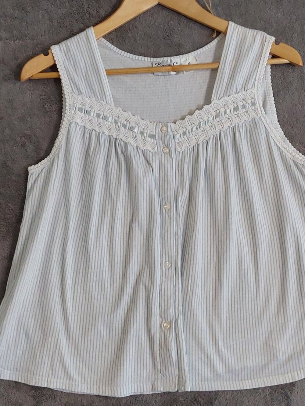Cottagecore Babydoll Lace Pinstripe Cotton Top Medium VTG Eyetta C